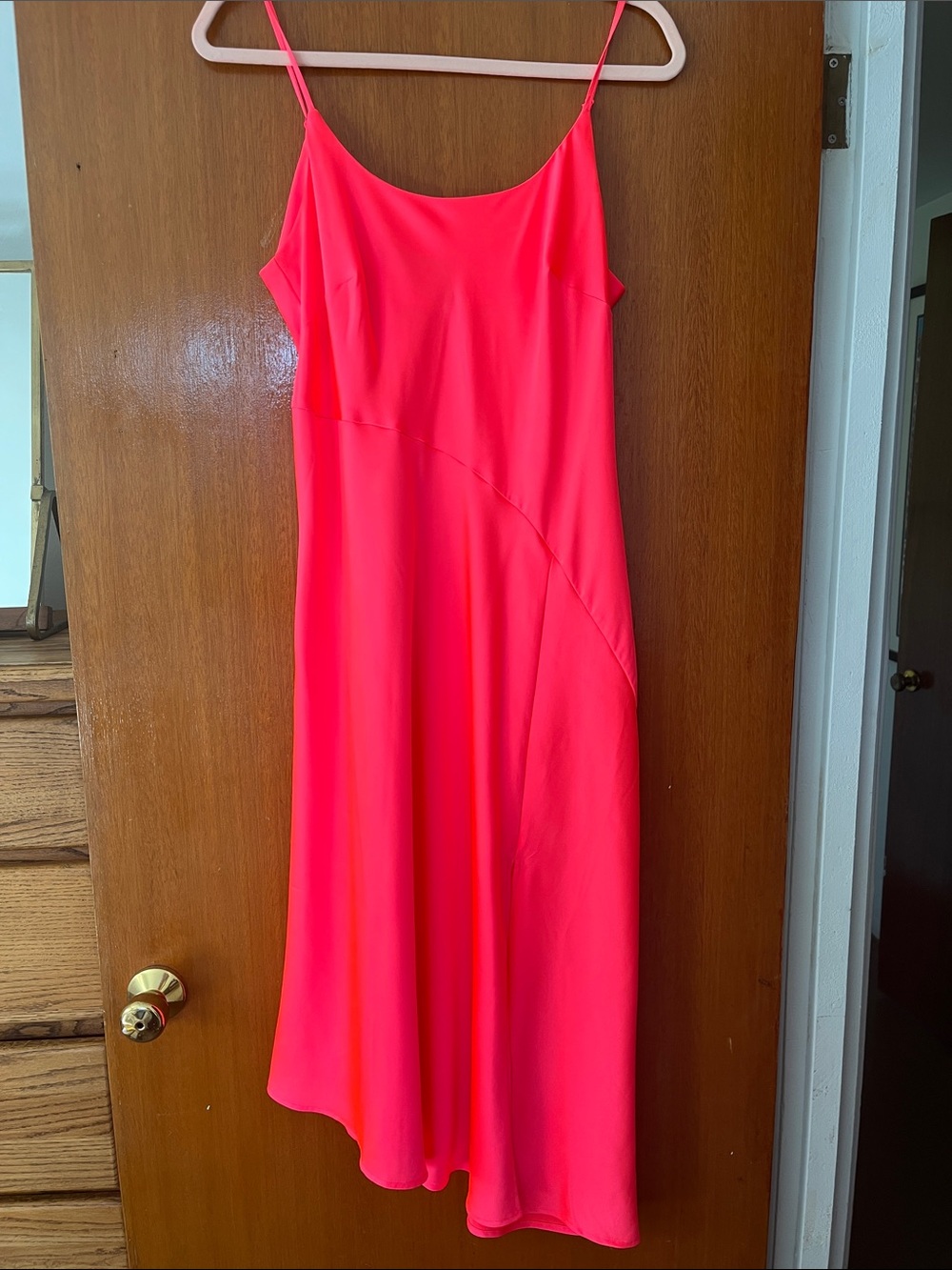 Pink Slip Midi Dress with Spaghetti Straps